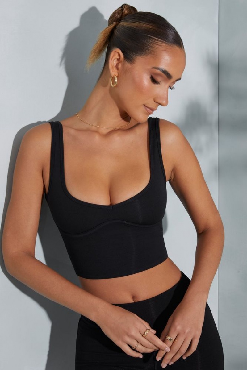 Black Oh Polly Trista Sweetheart Neckline Crop Top | OWQF-20374