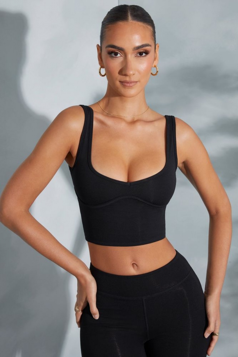 Black Oh Polly Trista Sweetheart Neckline Crop Top | OWQF-20374