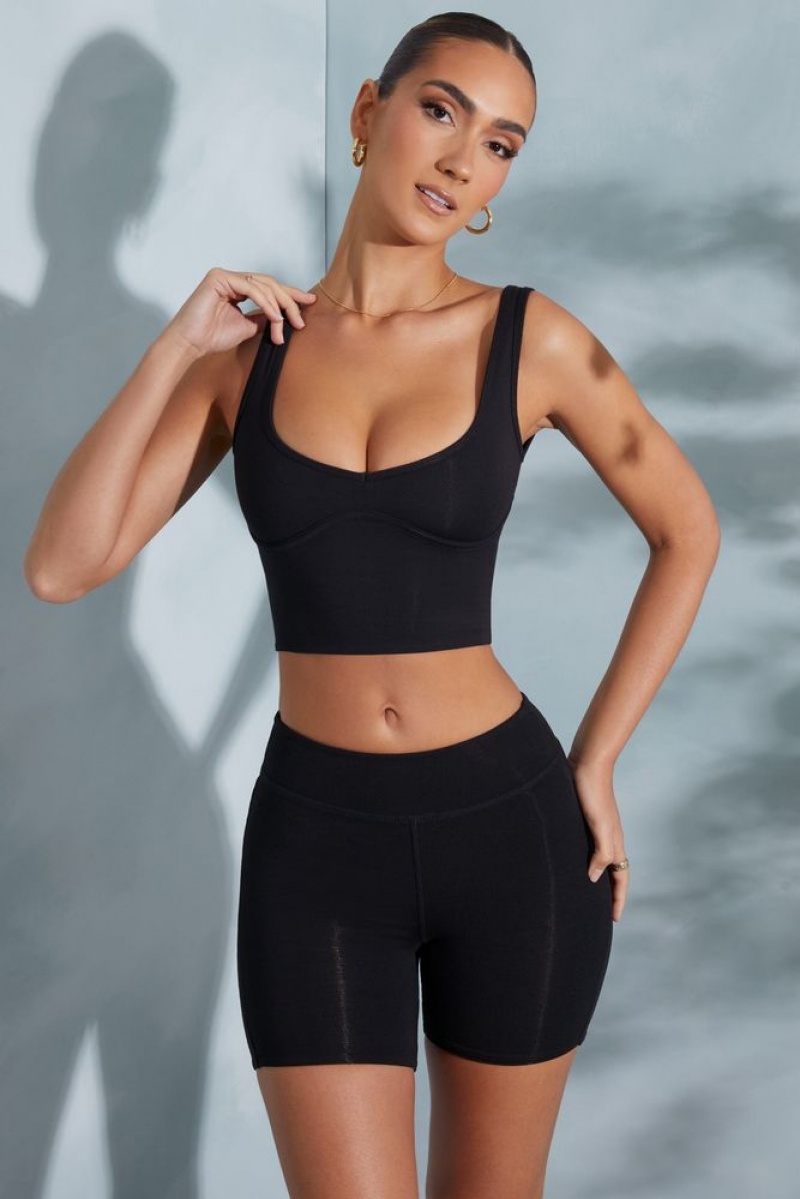 Black Oh Polly Trista Sweetheart Neckline Crop Top | OWQF-20374