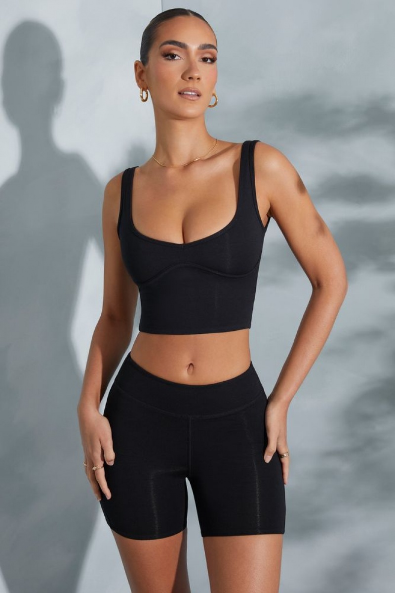 Black Oh Polly Trista Sweetheart Neckline Crop Top | OWQF-20374