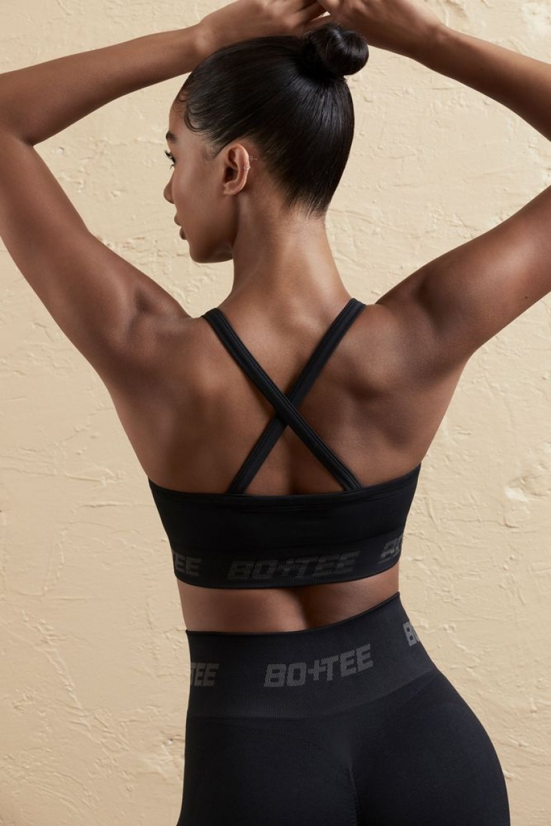 Black Oh Polly Undefeated Cross Back Sports Bra | MXGL-37049