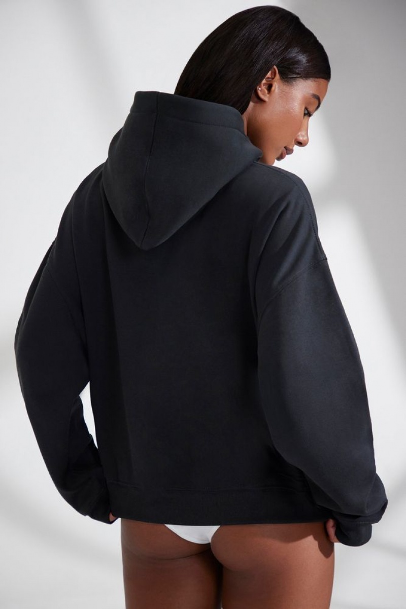 Black Oh Polly Varsity Oversized Hooded Sweatshirt | SGLU-41827