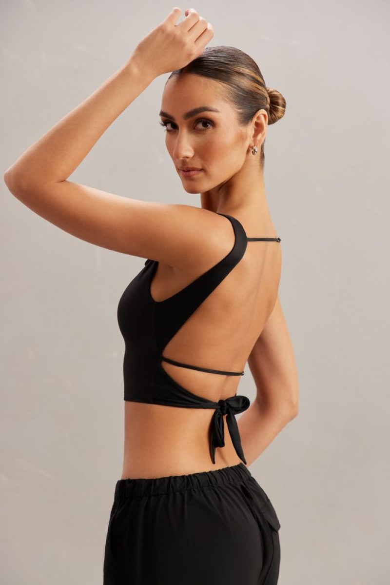 Black Oh Polly Yindi Cowl Neck Crop Top | TNJQ-01254