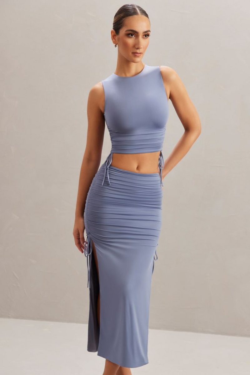 Blue Oh Polly Alinta Mid Rise Midi Skirt | DEHZ-46103