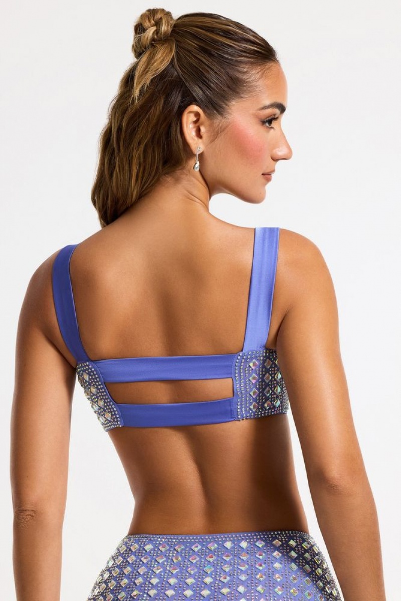 Blue Oh Polly Asani Embellished Square Neck Crop Top | JESI-73469