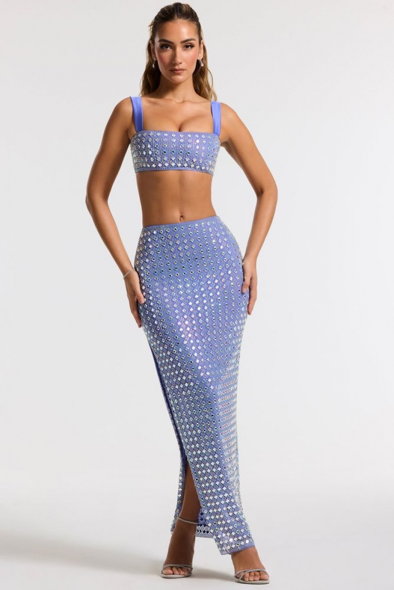 Blue Oh Polly Asani Embellished Square Neck Crop Top | JESI-73469