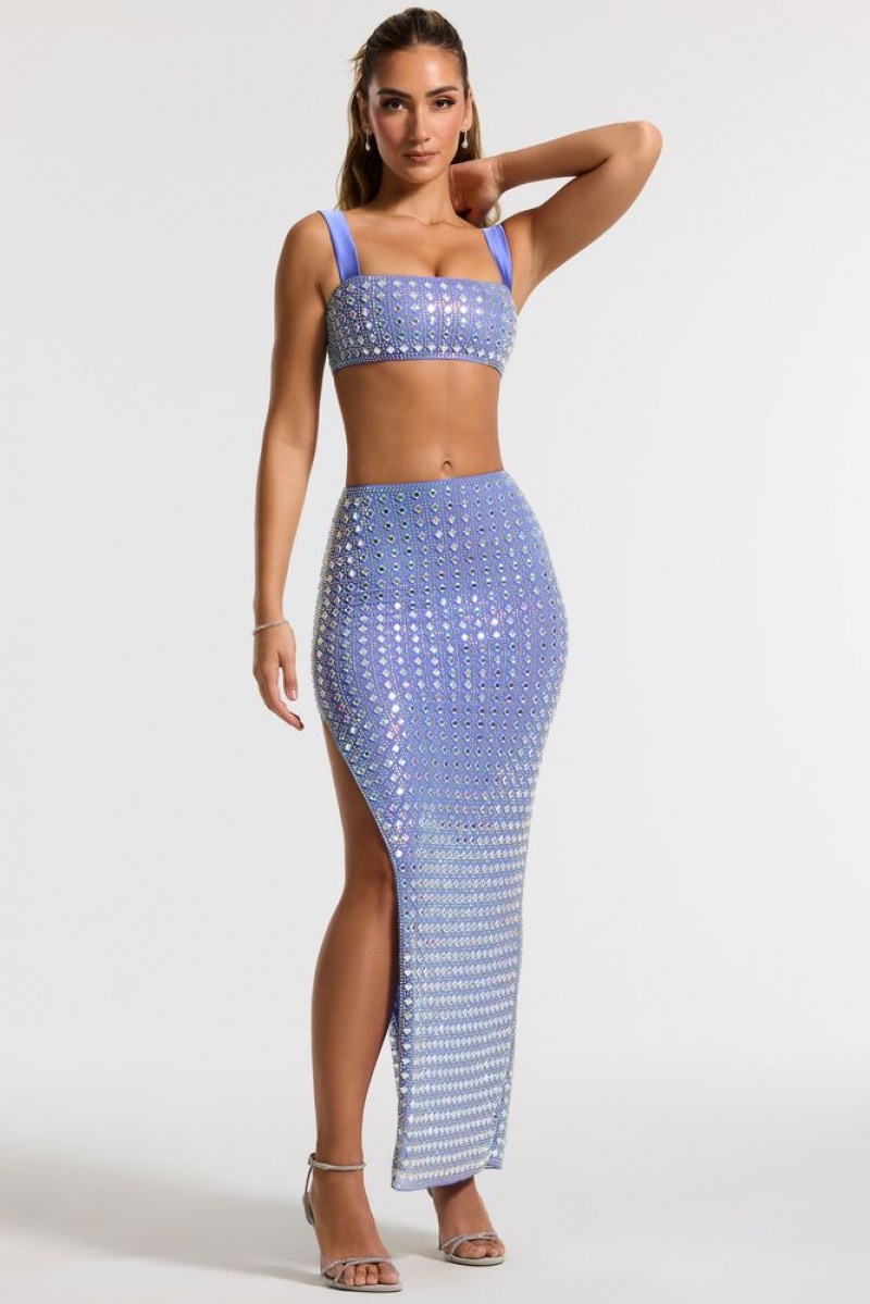 Blue Oh Polly Asani Embellished Square Neck Crop Top | JESI-73469