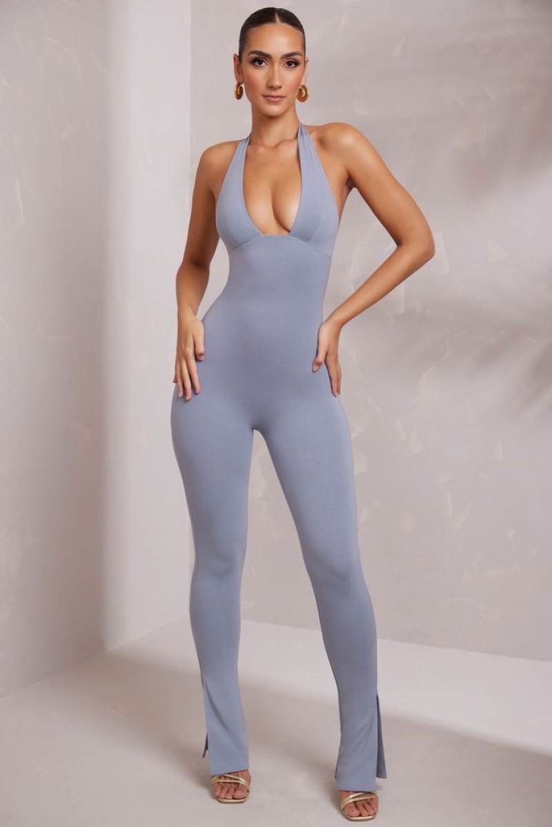 Blue Oh Polly Keava Petite Halter Neck Plunge Jumpsuit | JZPF-85604