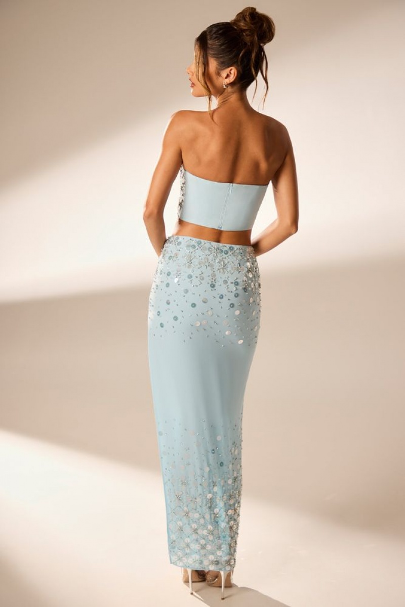 Blue Oh Polly Merope Hand Embellished Maxi Skirt | VDCT-91564