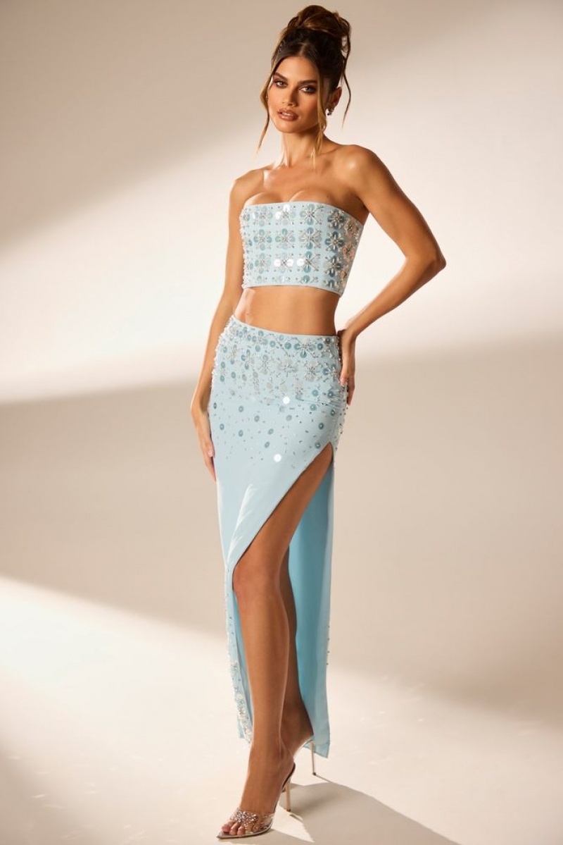 Blue Oh Polly Merope Hand Embellished Maxi Skirt | VDCT-91564