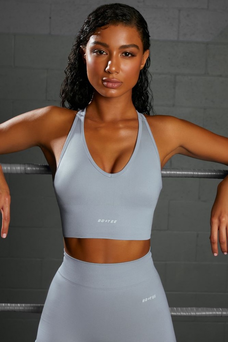 Blue Oh Polly Overhaul Racer Knot Back Seamless Crop Top | YSFN-30582