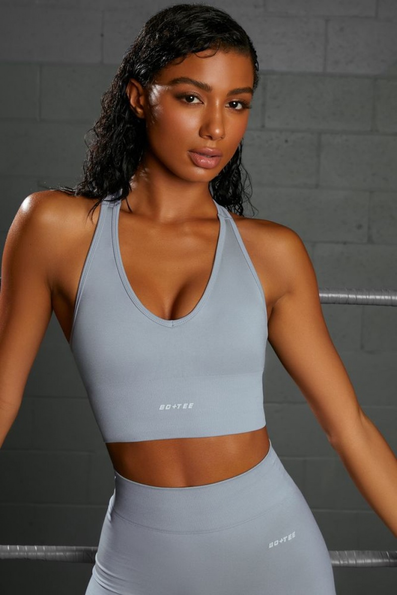 Blue Oh Polly Overhaul Racer Knot Back Seamless Crop Top | YSFN-30582