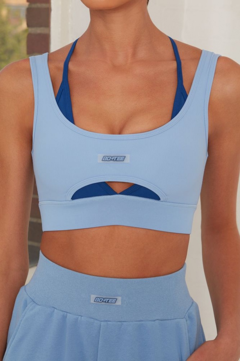 Blue Oh Polly Ready Layered Cut Out Ribbed Sports Bra | FPNW-56927