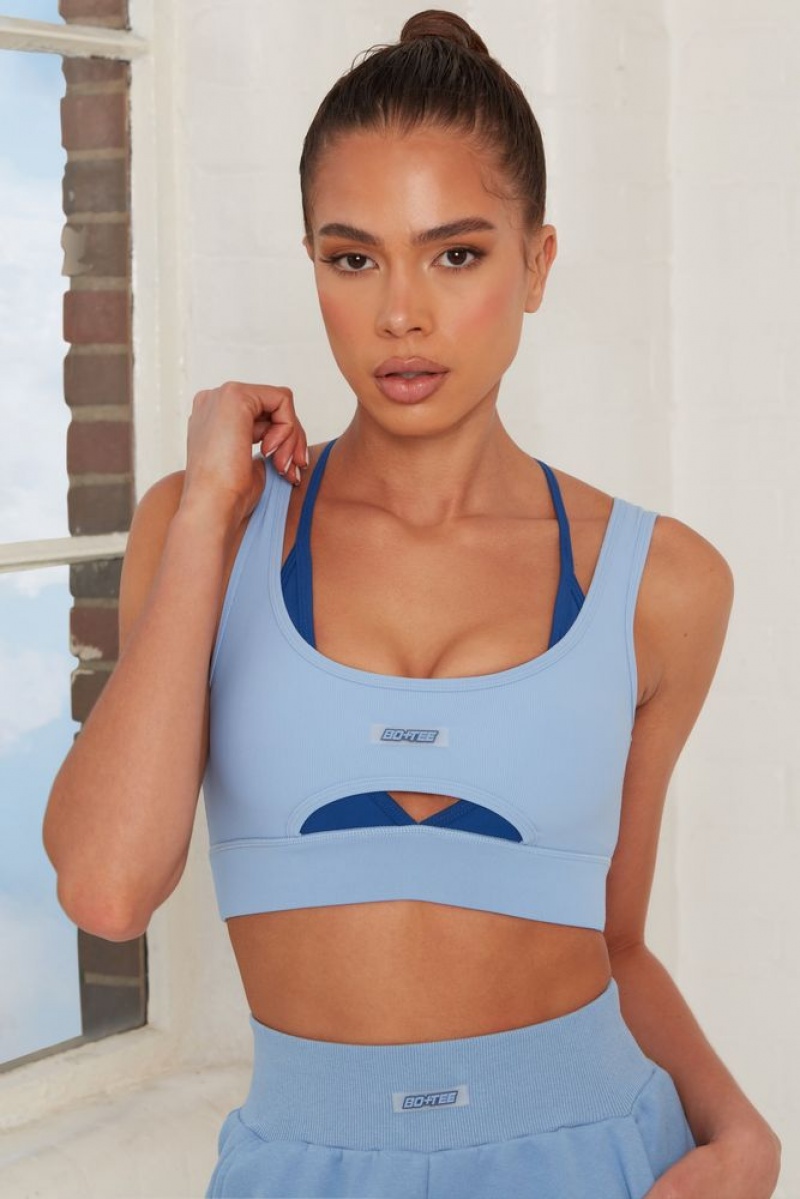 Blue Oh Polly Ready Layered Cut Out Ribbed Sports Bra | FPNW-56927