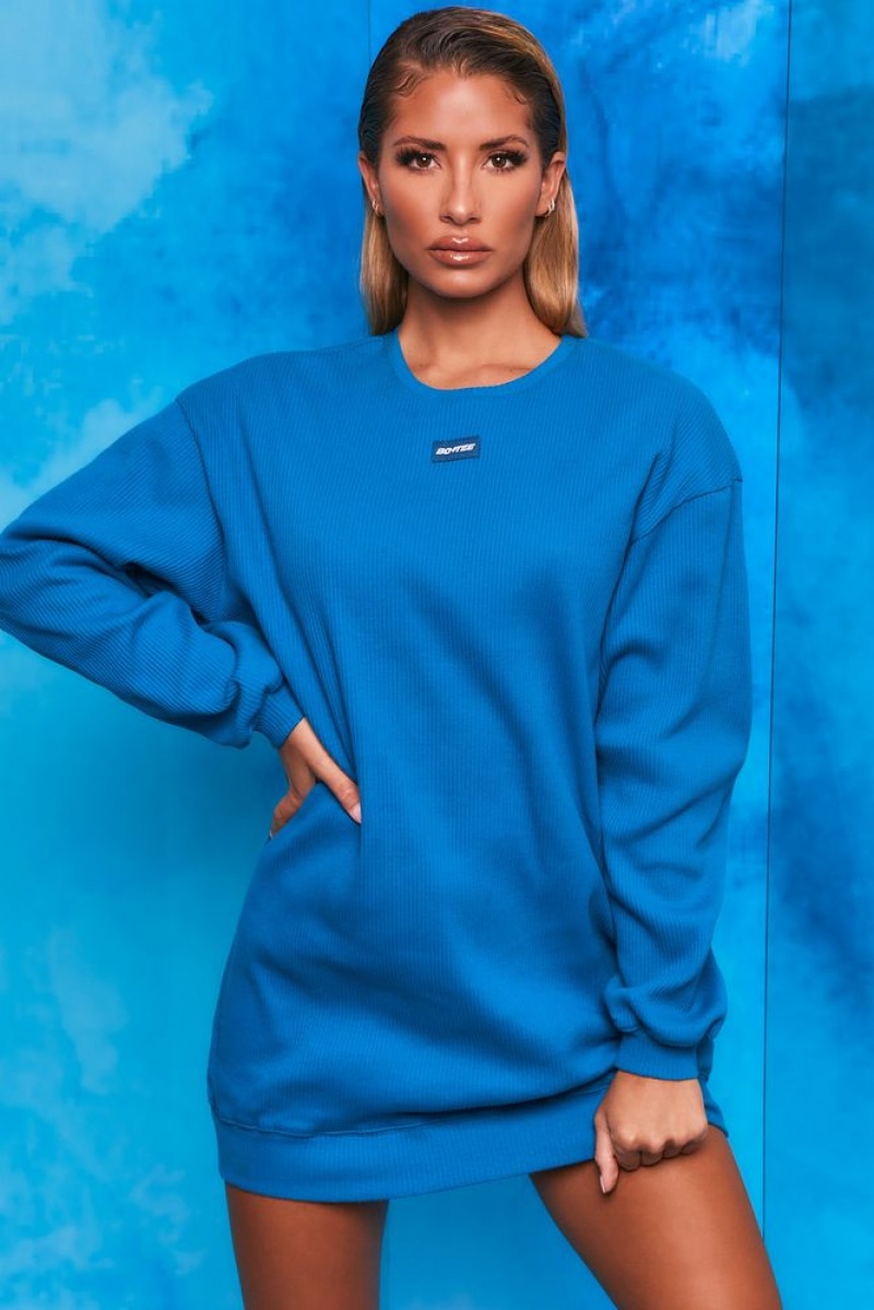 Blue Oh Polly Recover Ribbed Longline Sweatshirt | HDCJ-03945