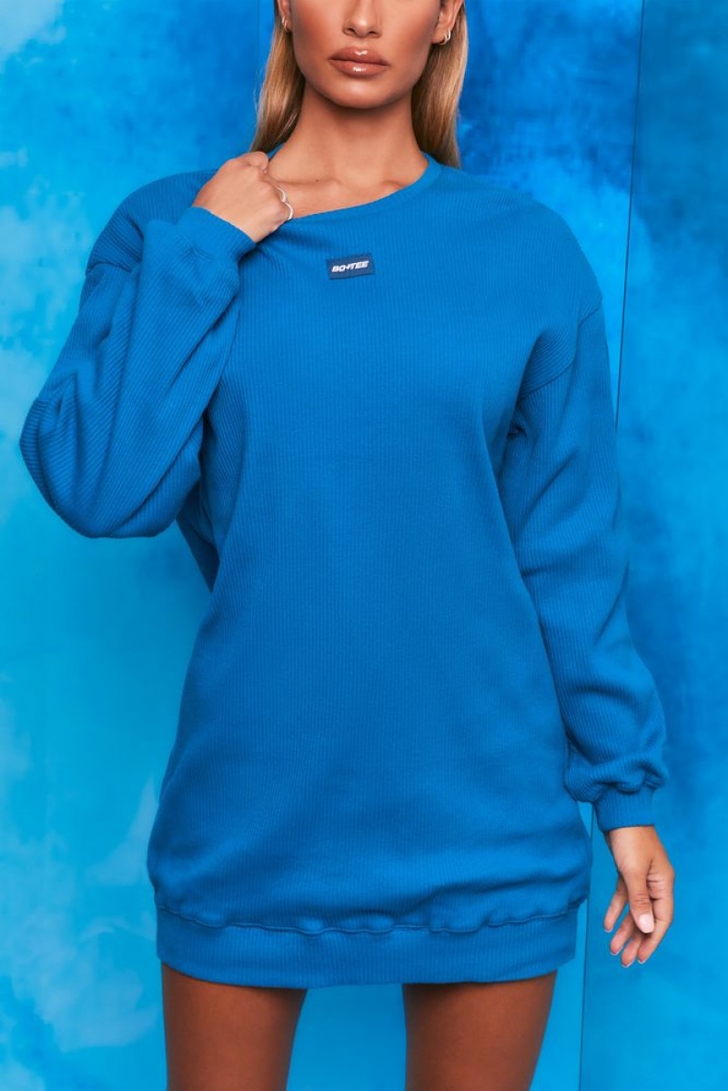 Blue Oh Polly Recover Ribbed Longline Sweatshirt | HDCJ-03945