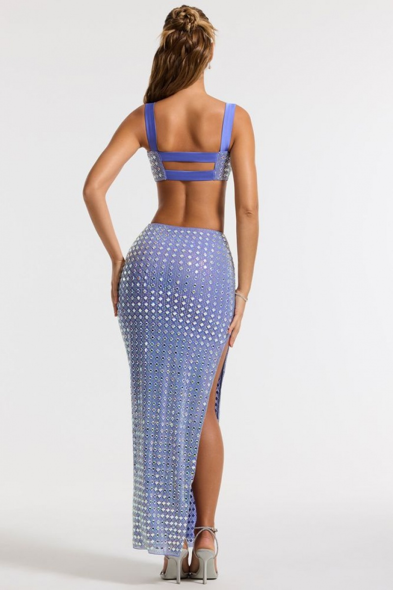 Blue Oh Polly Siona Embellished Mid Rise Gown Skirt | FNDU-60254