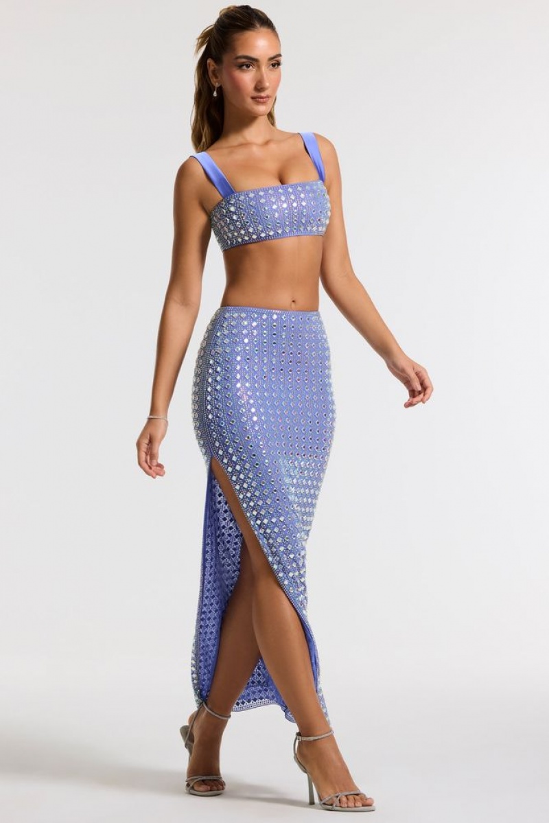 Blue Oh Polly Siona Embellished Mid Rise Gown Skirt | FNDU-60254