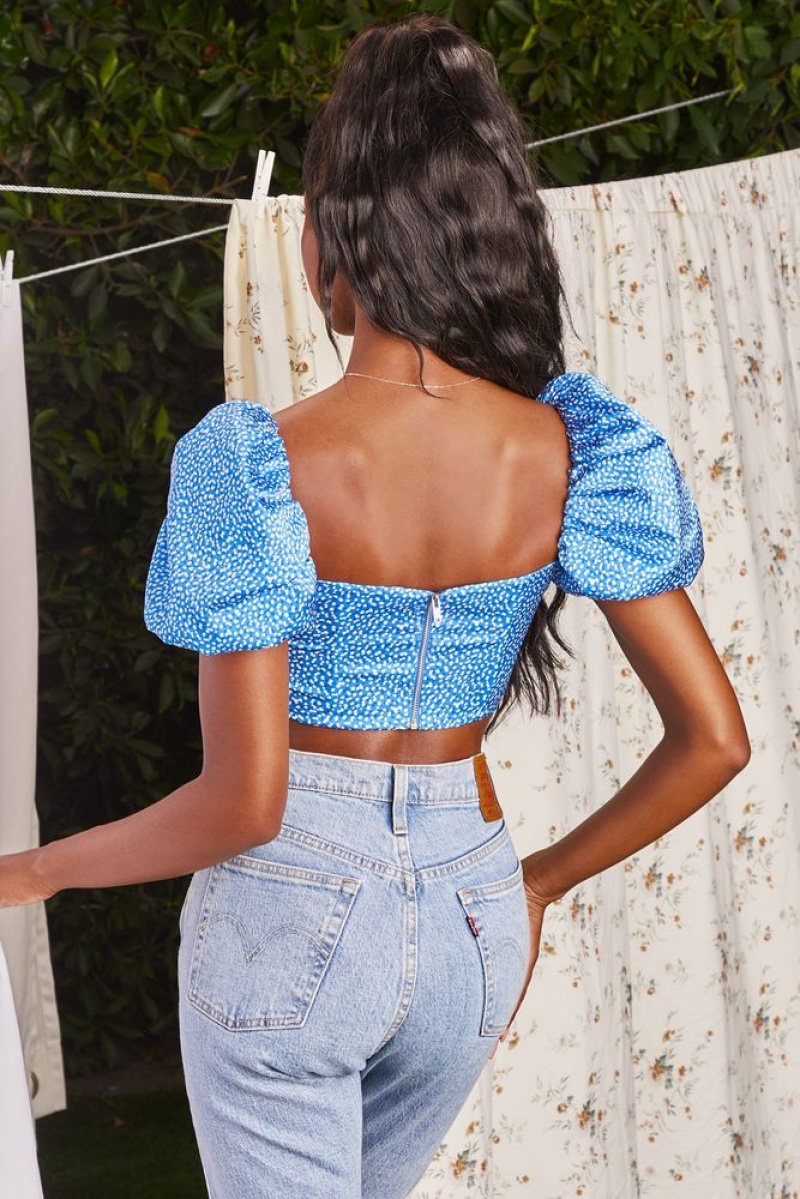 Blue Oh Polly Sweet Attraction Puff Sleeve Crop Top | QVEM-94523