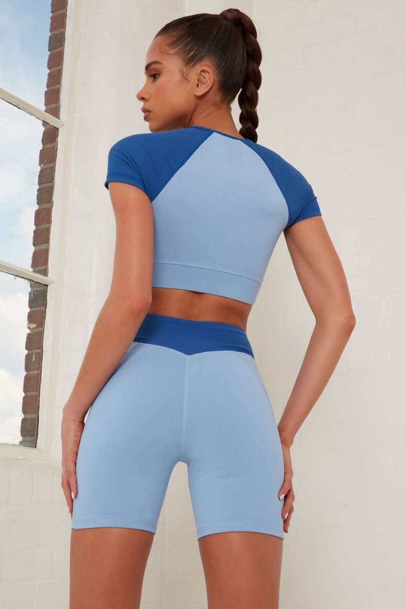 Blue Oh Polly Transition Contrast Waist Cycle Shorts | YCRK-83510