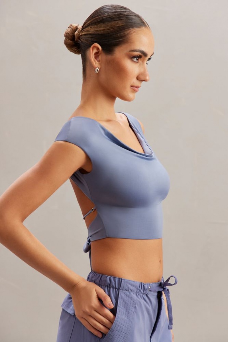 Blue Oh Polly Yindi Cowl Neck Crop Top | UDVS-60791