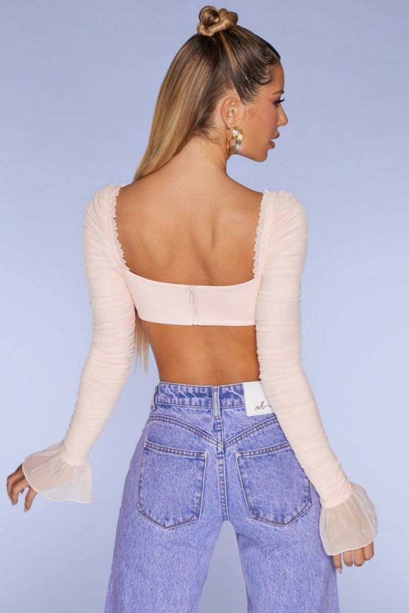 Blush Oh Polly Chamonix Long Sleeve Ruched Crop Top | PKJZ-75604