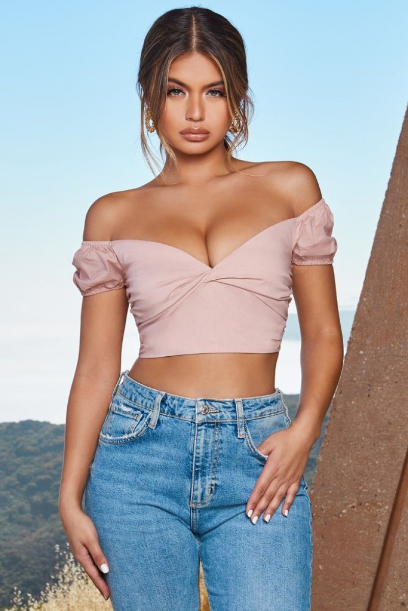 Blush Oh Polly Fresh Crop Twist Front Puff Sleeve Crop Top | ODVX-85967