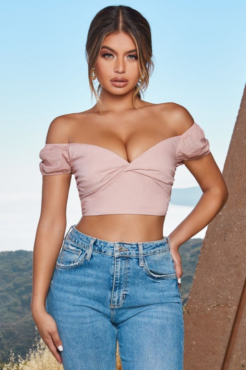 Blush Oh Polly Fresh Crop Twist Front Puff Sleeve Crop Top | ODVX-85967