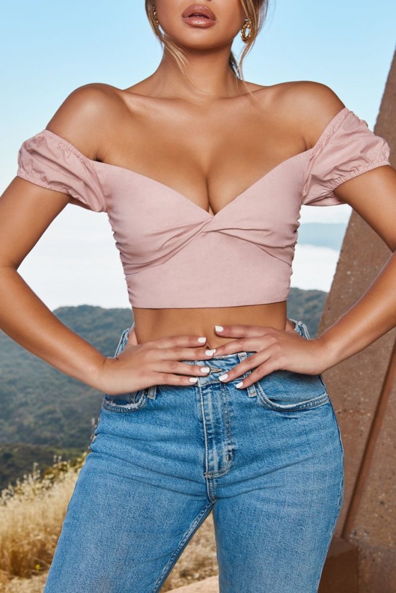 Blush Oh Polly Fresh Crop Twist Front Puff Sleeve Crop Top | ODVX-85967