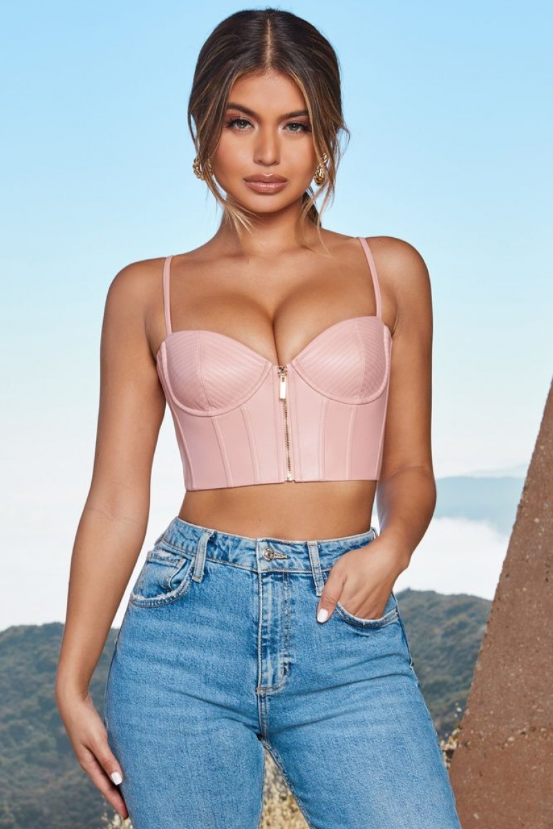 Blush Oh Polly Zip Into Shape Faux Leather Underwired Bustier Crop Top | VPOA-46328