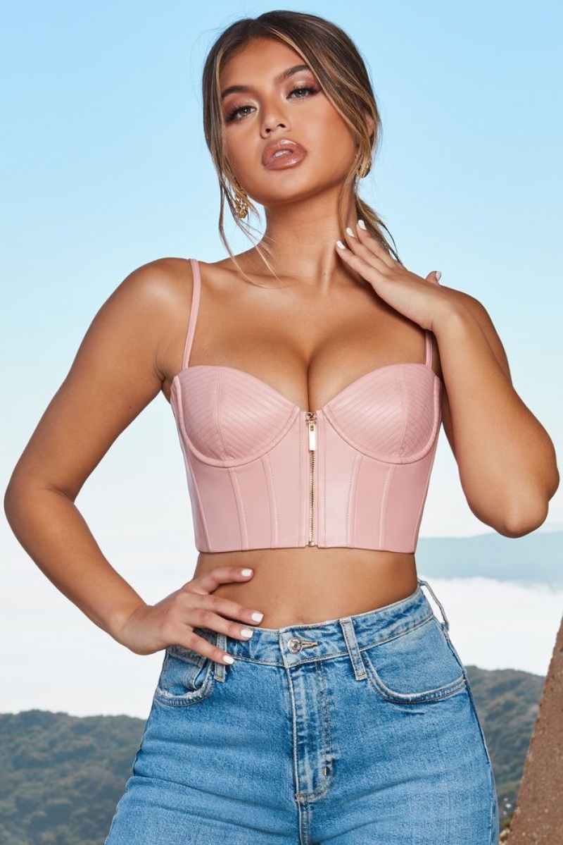 Blush Oh Polly Zip Into Shape Faux Leather Underwired Bustier Crop Top | VPOA-46328