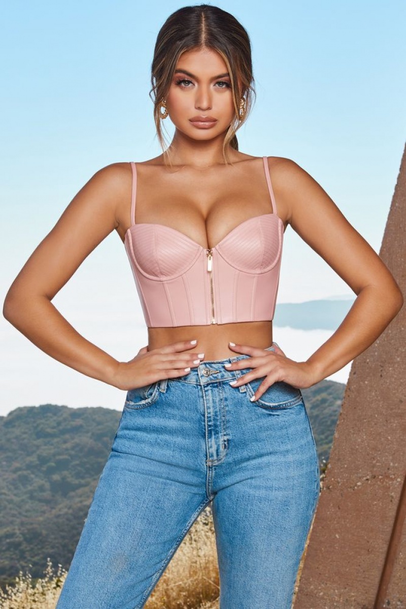 Blush Oh Polly Zip Into Shape Faux Leather Underwired Bustier Crop Top | VPOA-46328