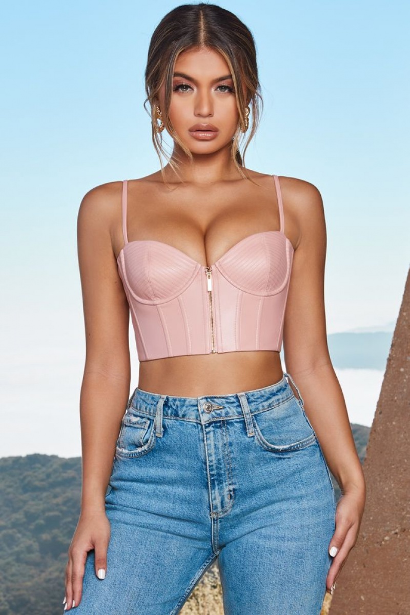 Blush Oh Polly Zip Into Shape Faux Leather Underwired Bustier Crop Top | VPOA-46328