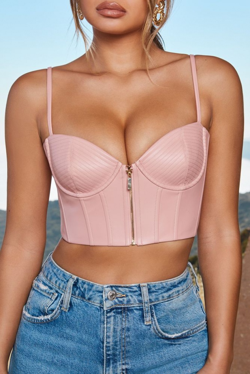 Blush Oh Polly Zip Into Shape Faux Leather Underwired Bustier Crop Top | VPOA-46328