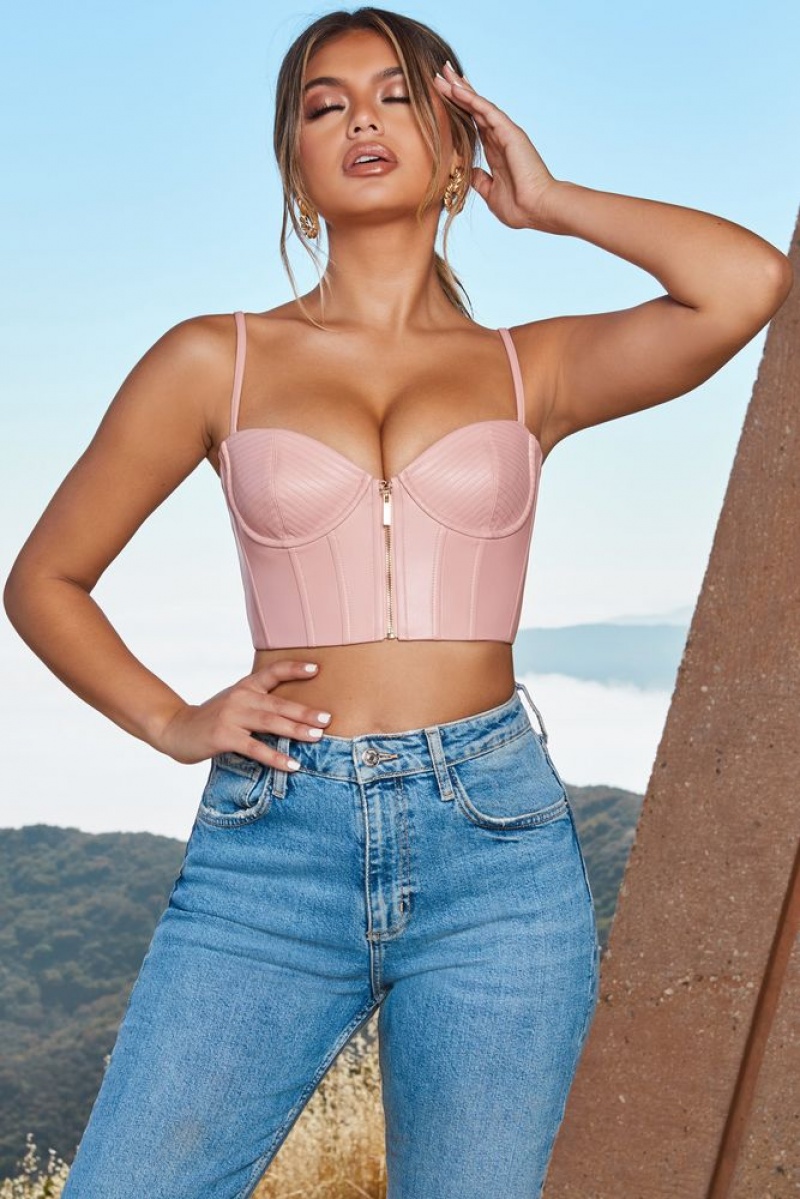 Blush Oh Polly Zip Into Shape Faux Leather Underwired Bustier Crop Top | VPOA-46328