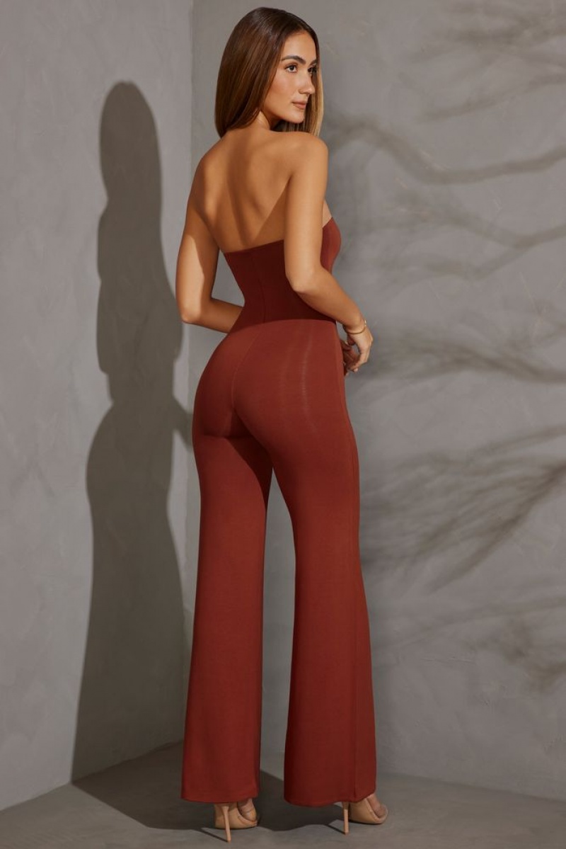 Brick Oh Polly Aaliyah Petite Bandeau Wide Leg Jumpsuit | CEDL-18760