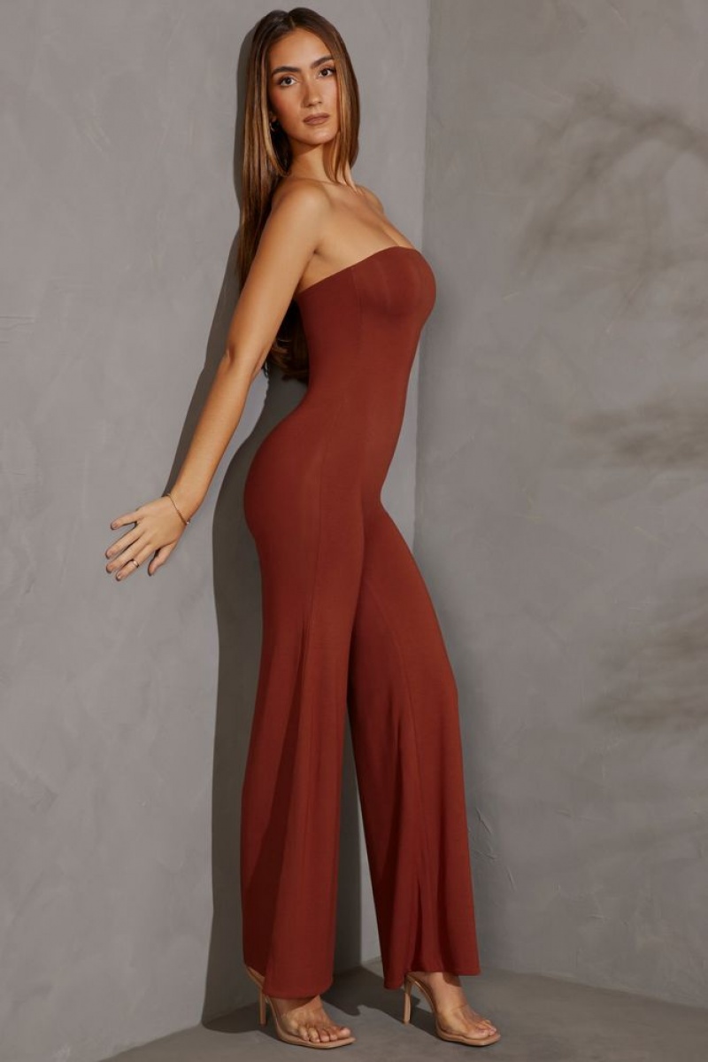 Brick Oh Polly Aaliyah Petite Bandeau Wide Leg Jumpsuit | CEDL-18760