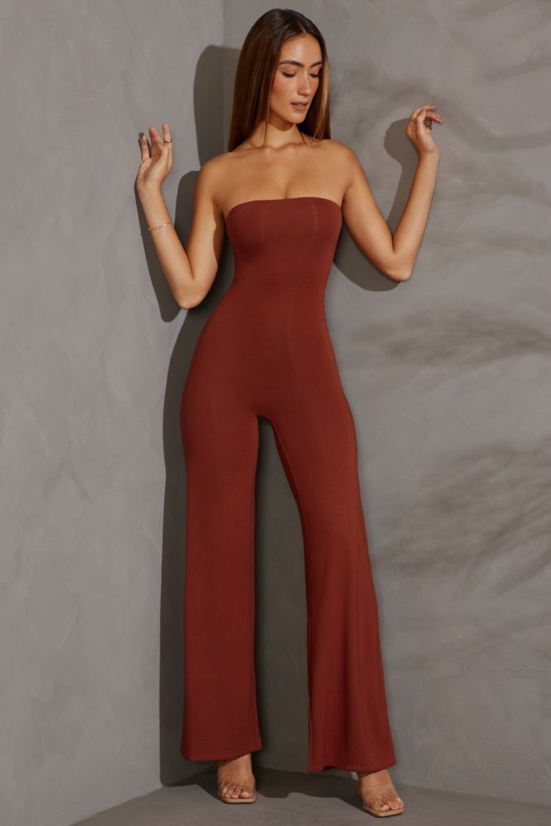 Brick Oh Polly Aaliyah Petite Bandeau Wide Leg Jumpsuit | CEDL-18760