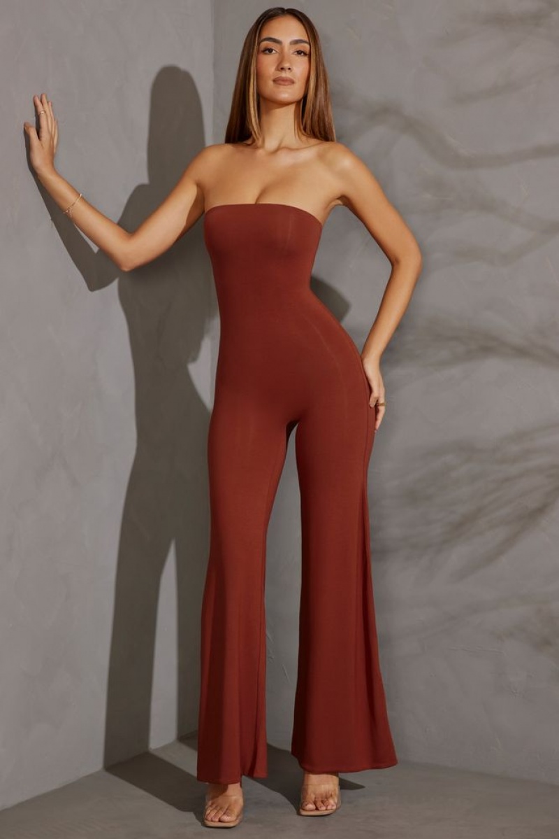 Brick Oh Polly Aaliyah Petite Bandeau Wide Leg Jumpsuit | CEDL-18760