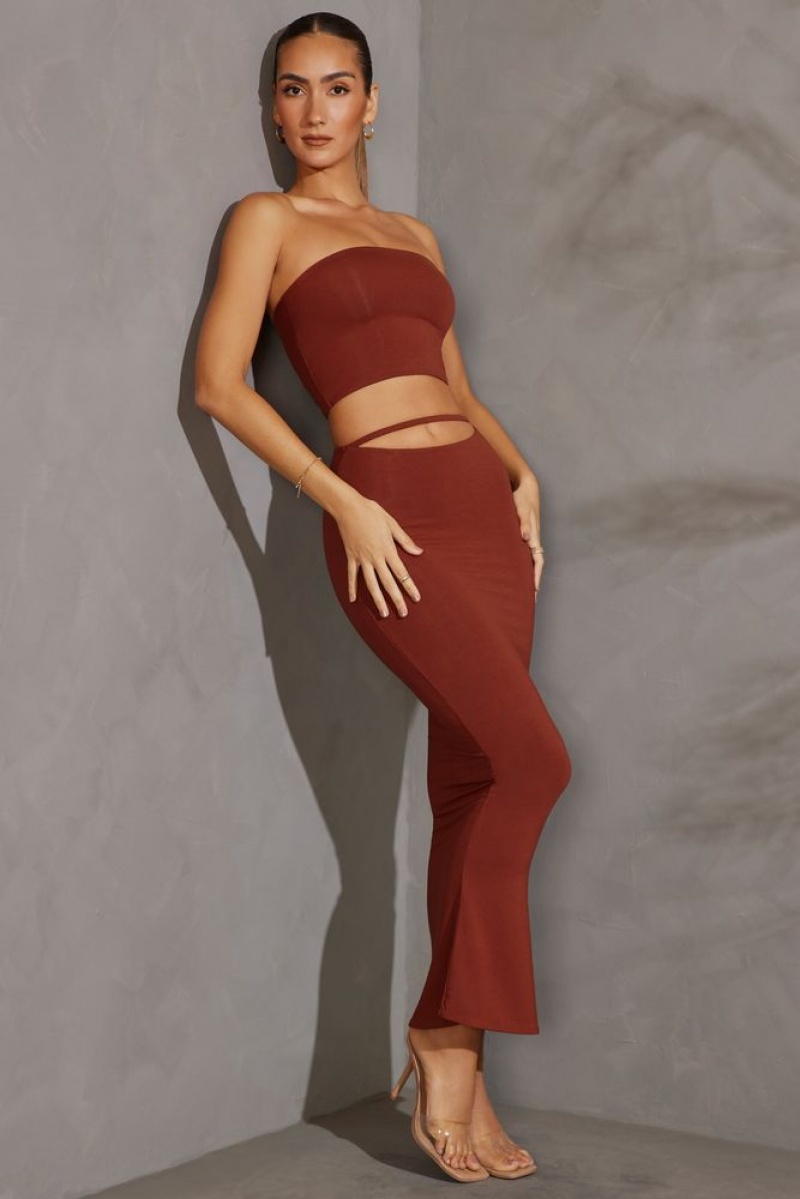 Brick Oh Polly Yesenia Cut Out Maxi Skirt | OBIU-60751