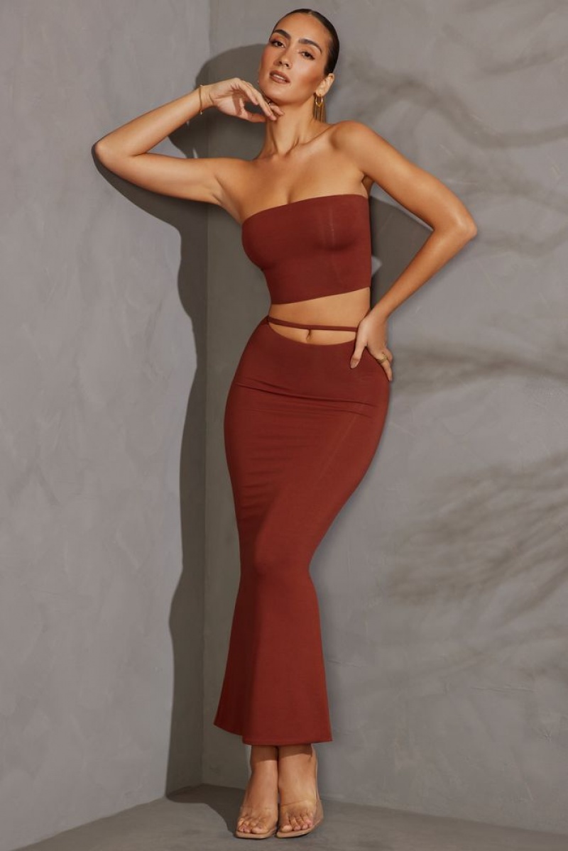 Brick Oh Polly Yesenia Cut Out Maxi Skirt | OBIU-60751