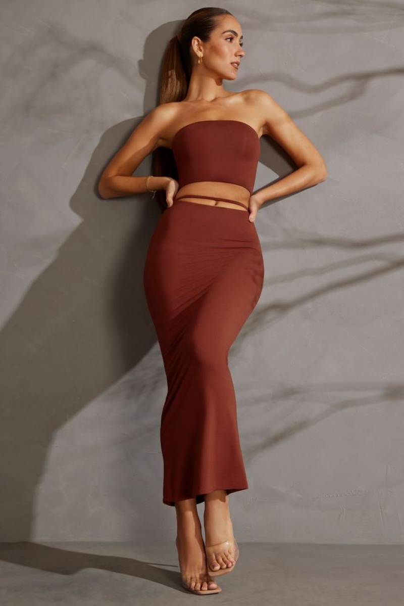 Brick Oh Polly Yesenia Cut Out Maxi Skirt | OBIU-60751