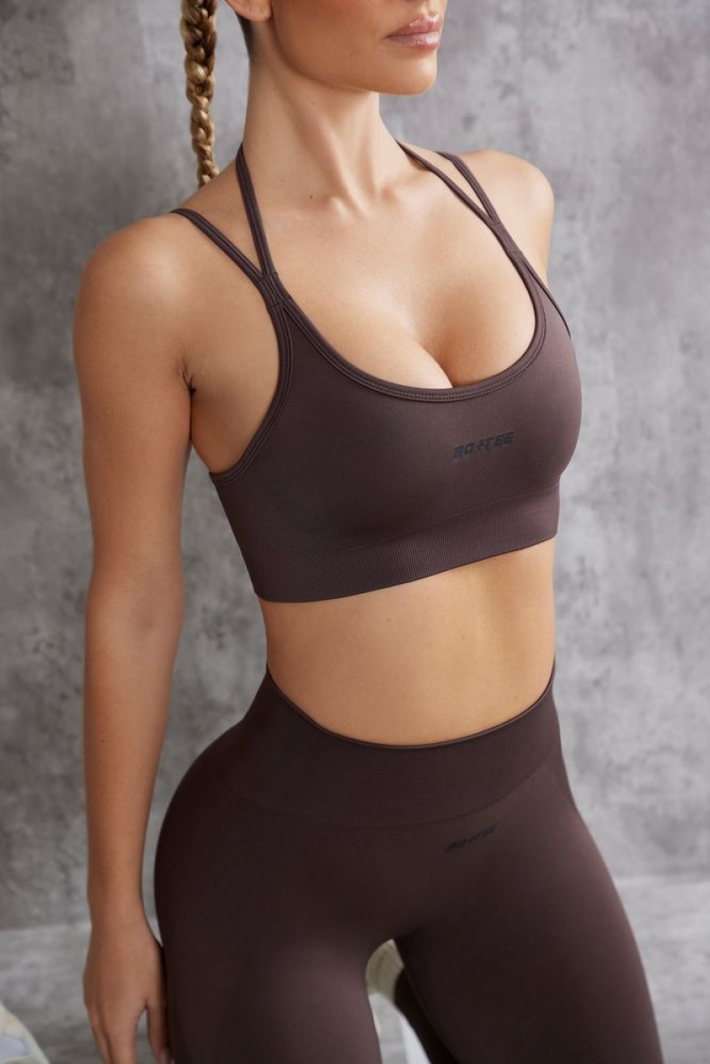 Brown Oh Polly Aligned Scoop Neck Sports Bra | MFYZ-16028