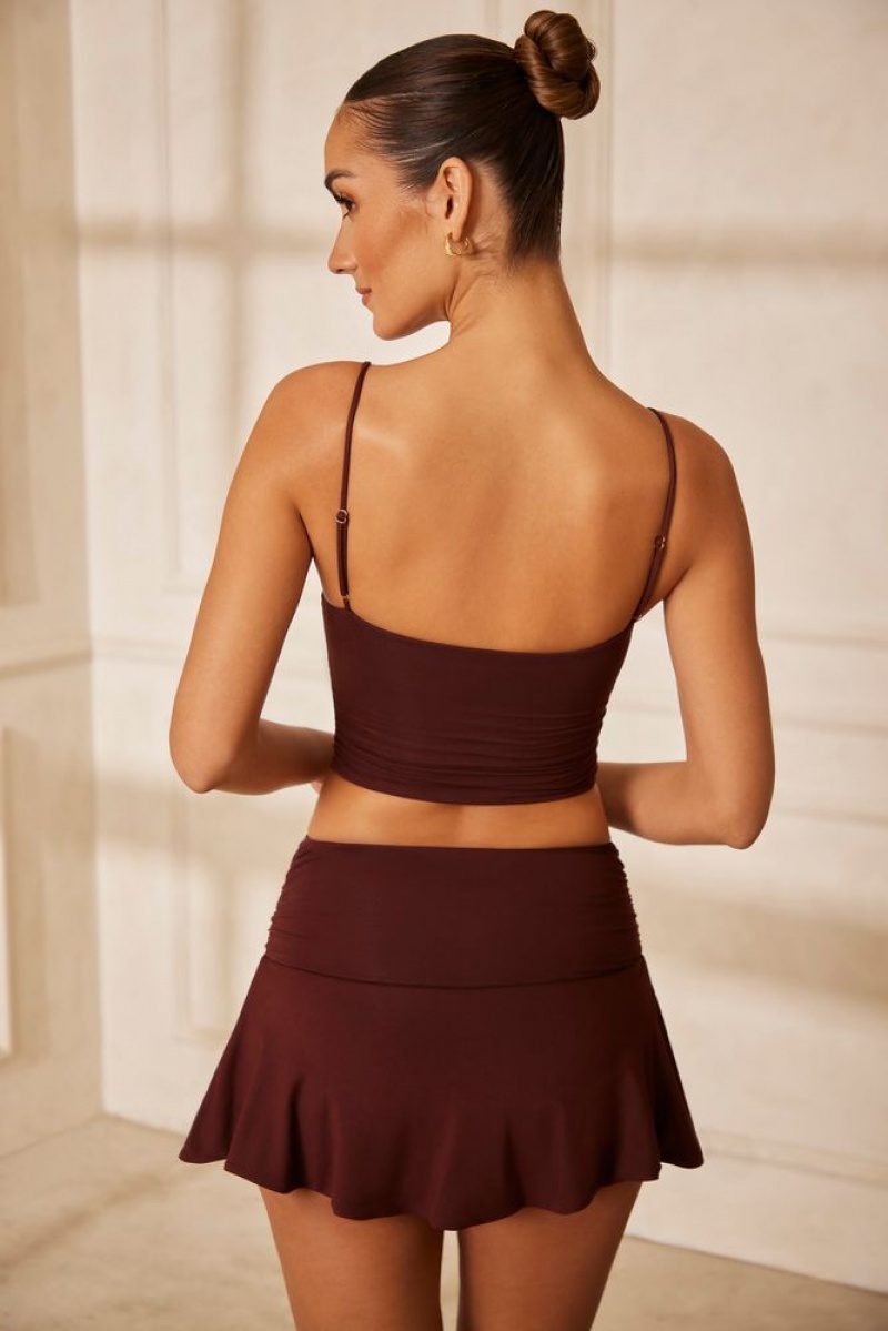 Brown Oh Polly Angelo V Neck Ruched Crop Top | BVNF-21095