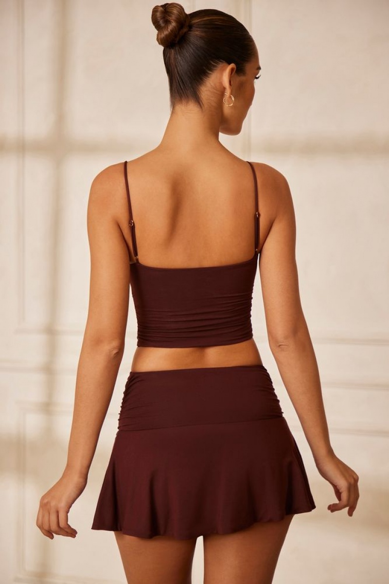 Brown Oh Polly Angelo V Neck Ruched Crop Top | BVNF-21095