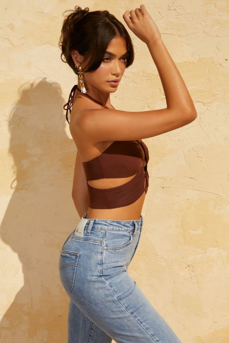 Brown Oh Polly Askell Keyhole Crop Top | IOPL-13562