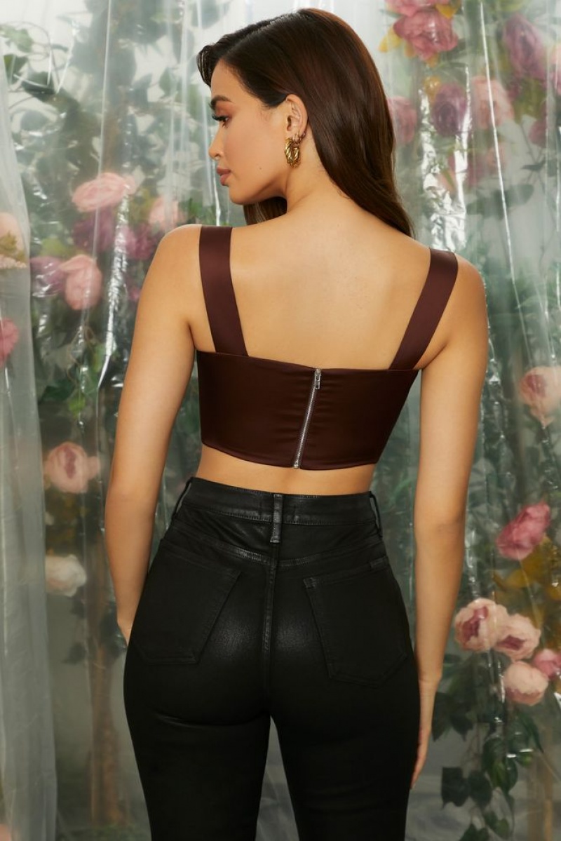 Brown Oh Polly Beloved Curved Bust Bustier Crop Top | BNZK-54768