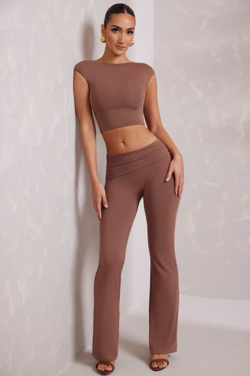 Brown Oh Polly Hollis Mid Rise Straight Leg Trousers | YVKI-73851