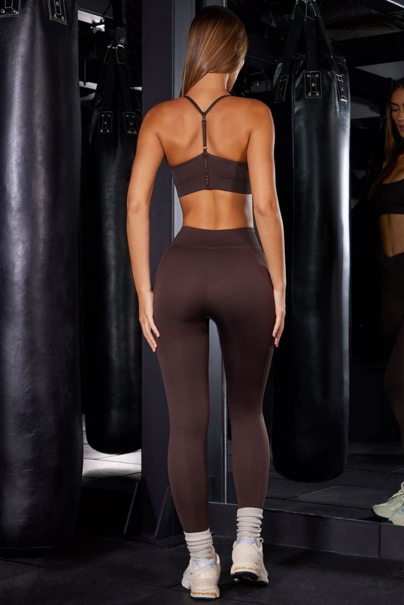 Brown Oh Polly In Control Petite High Waist Ribbed Leggings | DWEG-54908