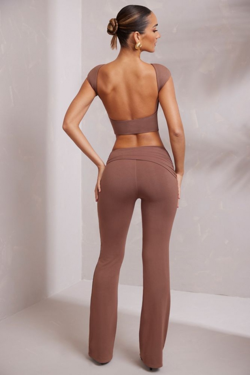 Brown Oh Polly Juno Cap Sleeve Open Back Crop Top | FZRQ-61792